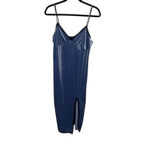 Forever 21 Slip Dress XL Blue Velvet Midi Bodycon Baby Doll Fairy Grunge